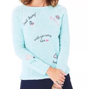 Lilly Pulitzer Danette Sweater in the Celestial Blue Marl color with Sailabrati